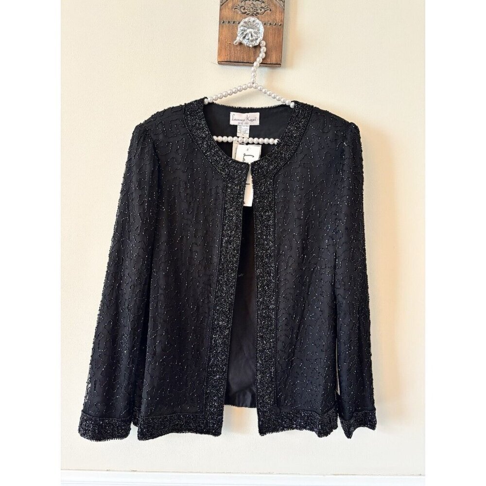 NWT Lawrence Kazar Womens Size XL Black Silk Beaded Cardigan Jacket Vintage